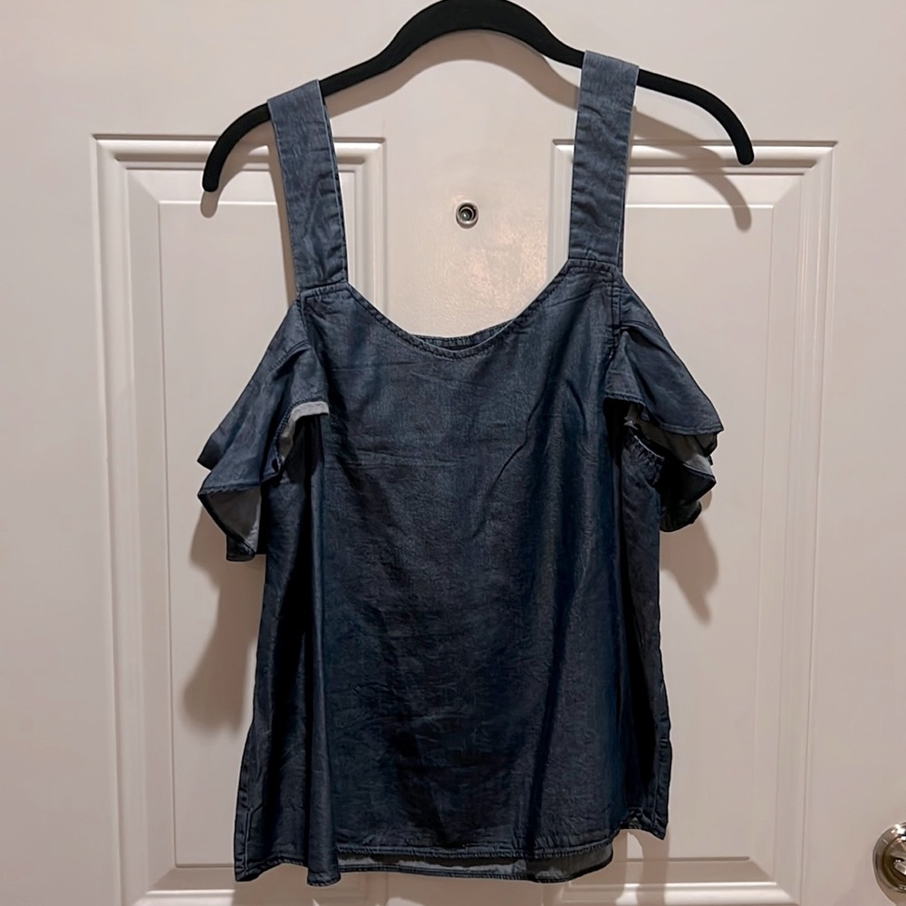Soft denim shirt with off shoulder straps